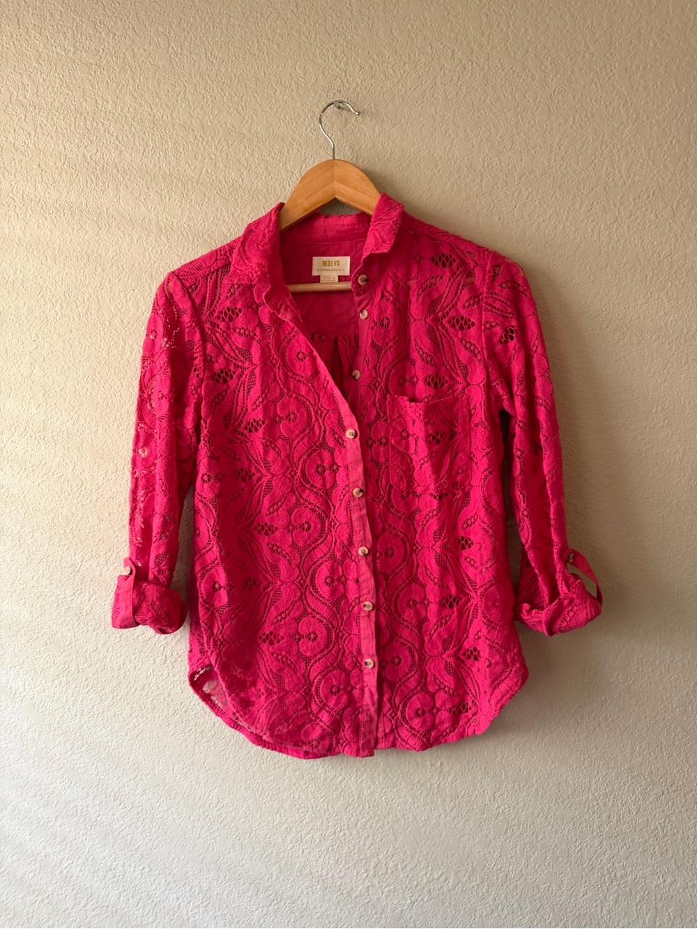 Anthropologie Maeve Pink Lace Button-Up Blouse Size 4